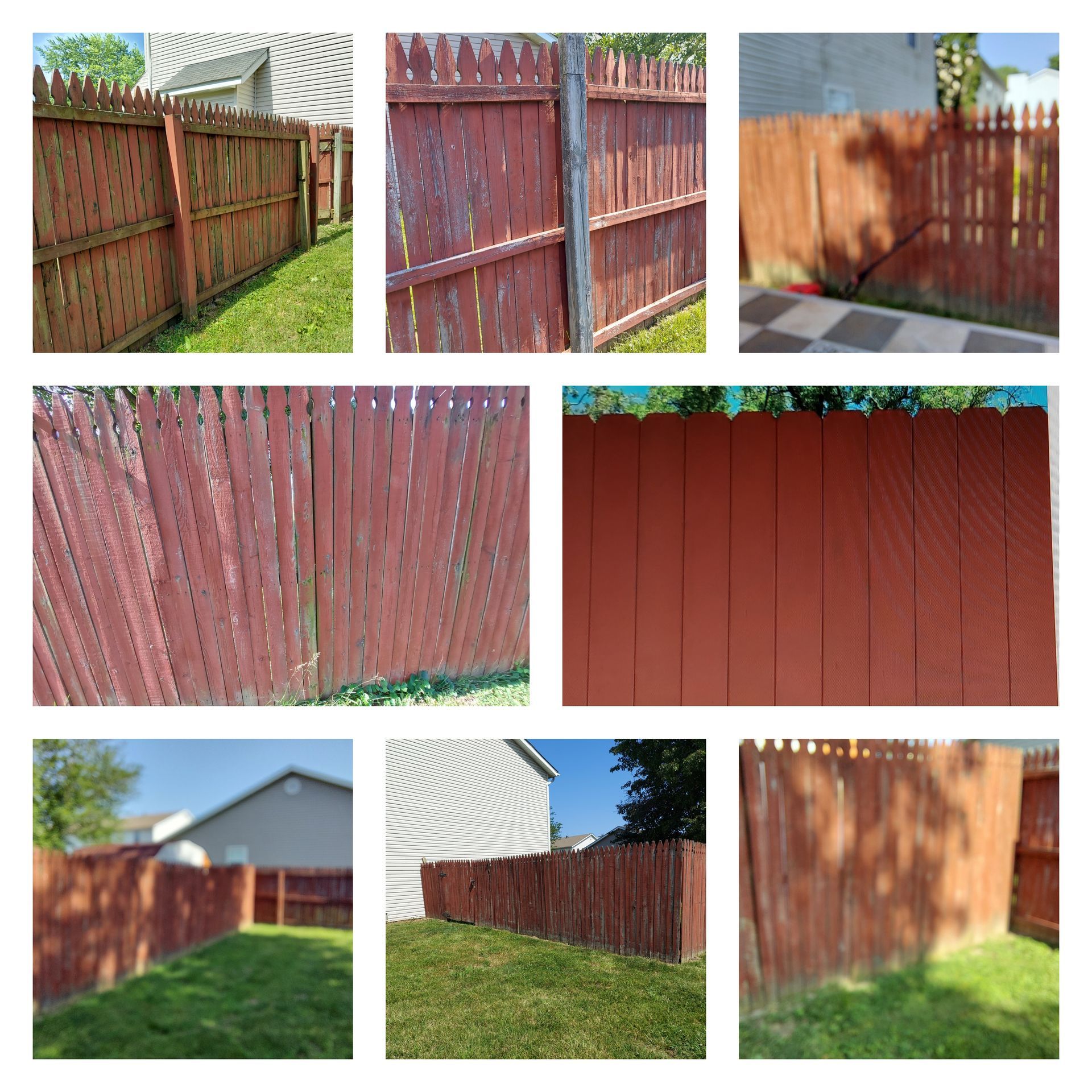 Fence cleaning and redwood staining in Belleville, IL. SprytNa Exterior restoring weathered wood to a vibrant, new finish.