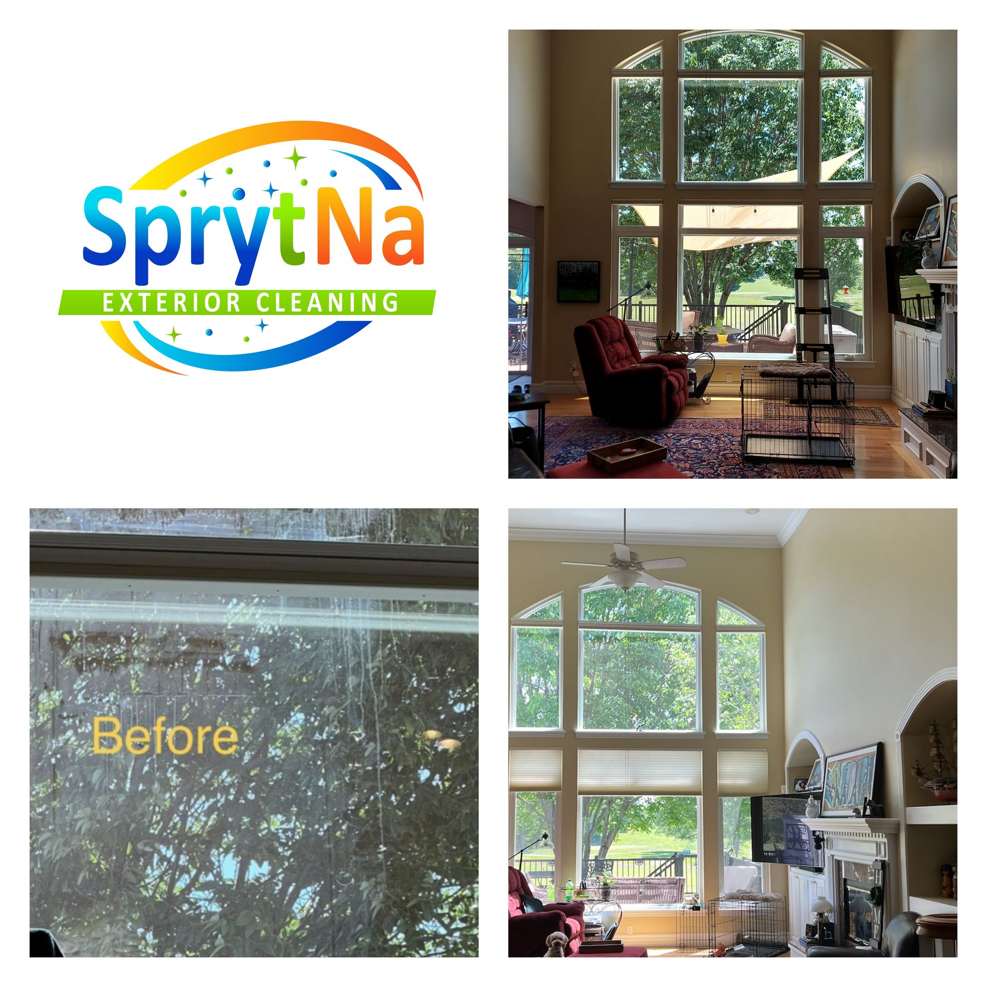 Professional window cleaning in Belleville, IL. Pure water system and traditional interior cleaning by SprytNa.