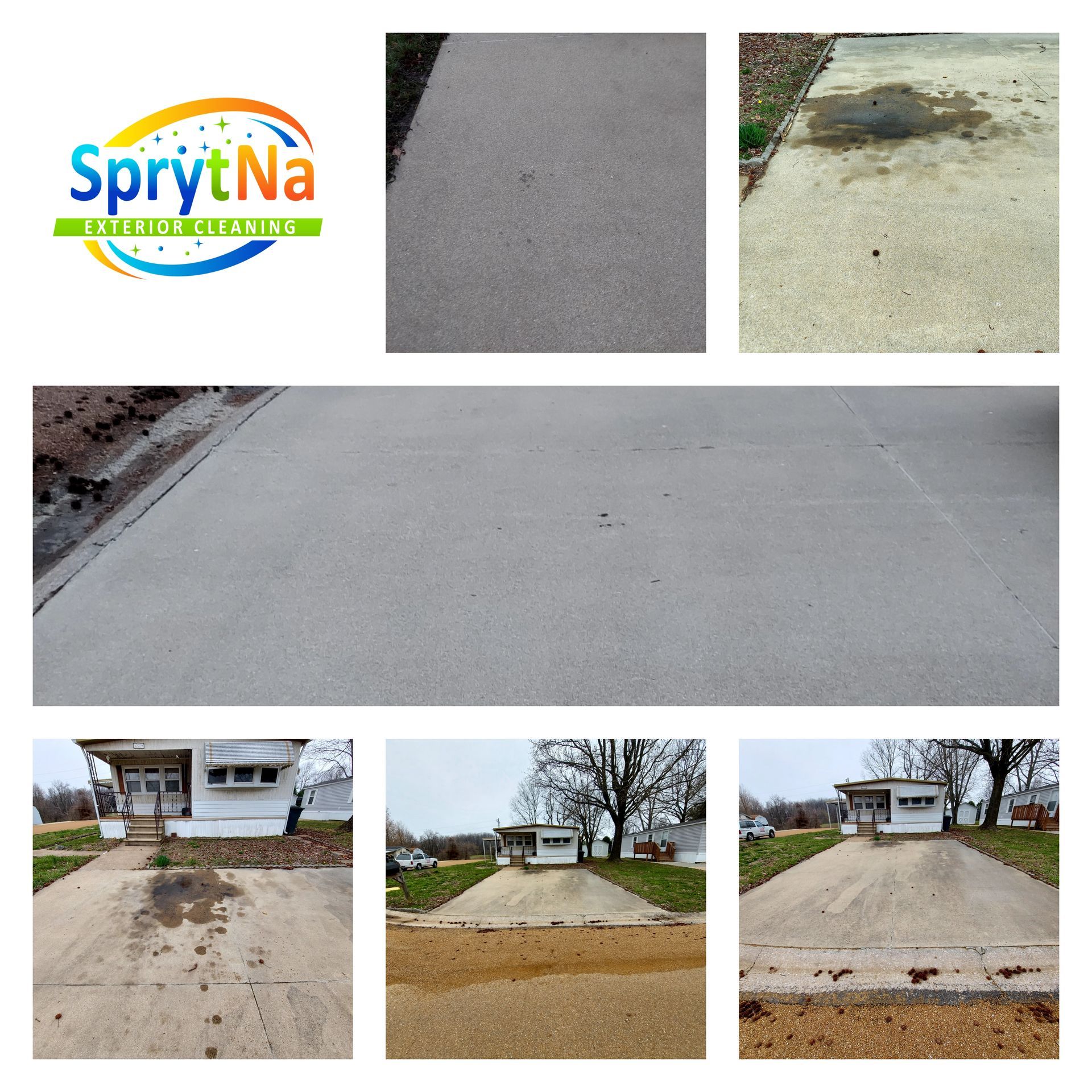 Professional oil stain removal in Belleville, IL. SprytNa Exterior using specialized degreasers to restore concrete driveways