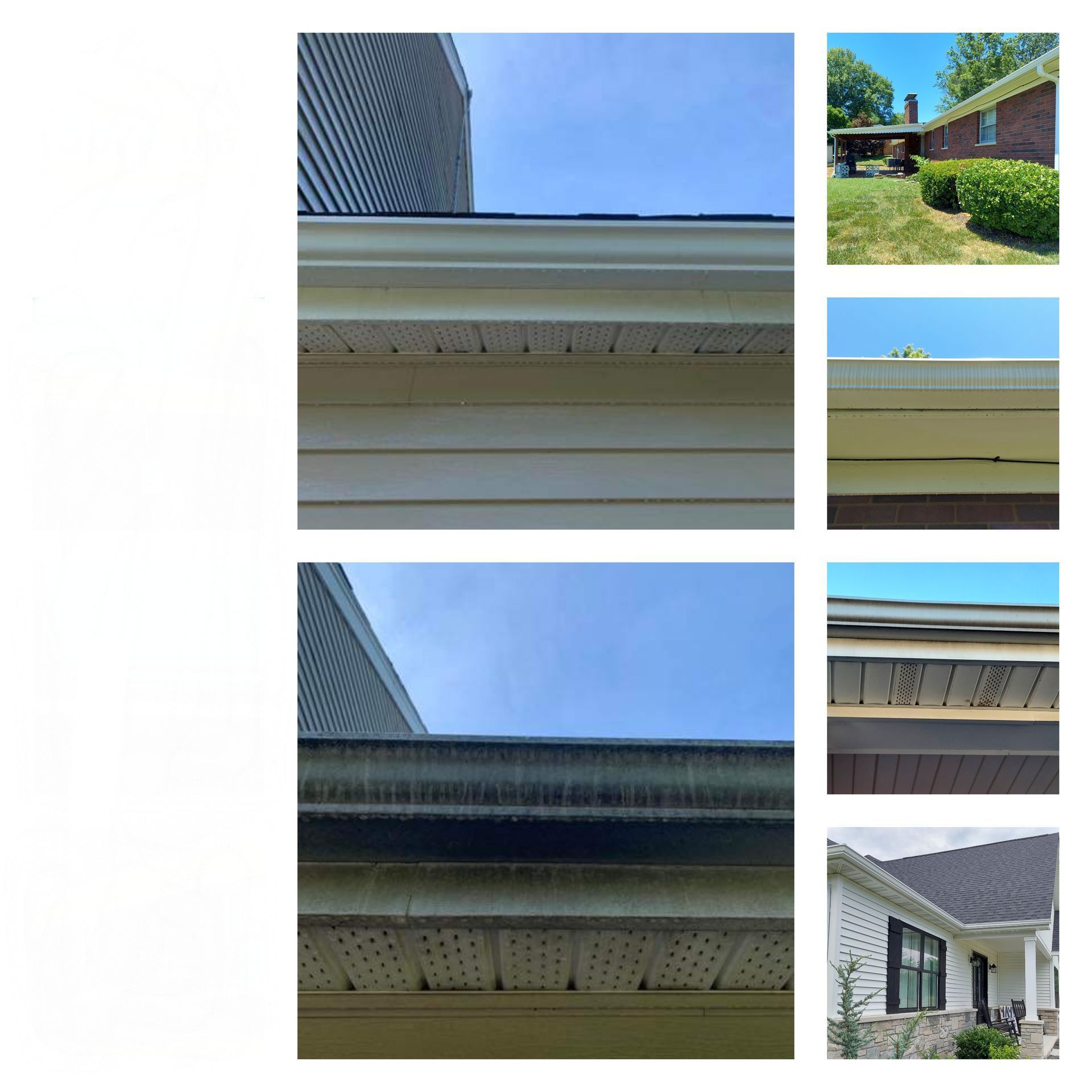 Before and after gutter brightening in Belleville. SprytNa restoring stained gutters to a bright white finish.