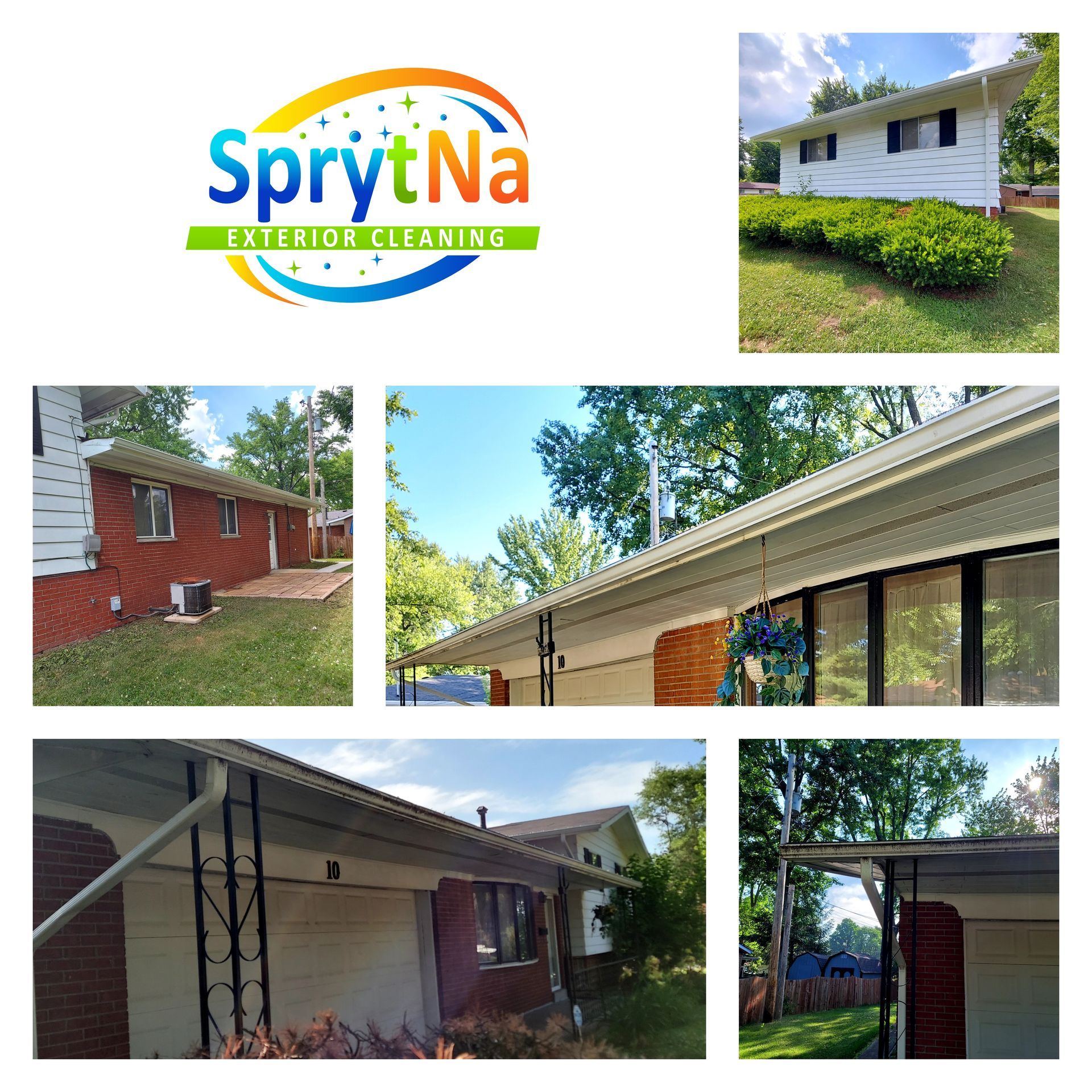 Look at that white finish! Gutter brightening in Freeburg by SprytNa Exterior. Removing black tiger stripes from gutters.