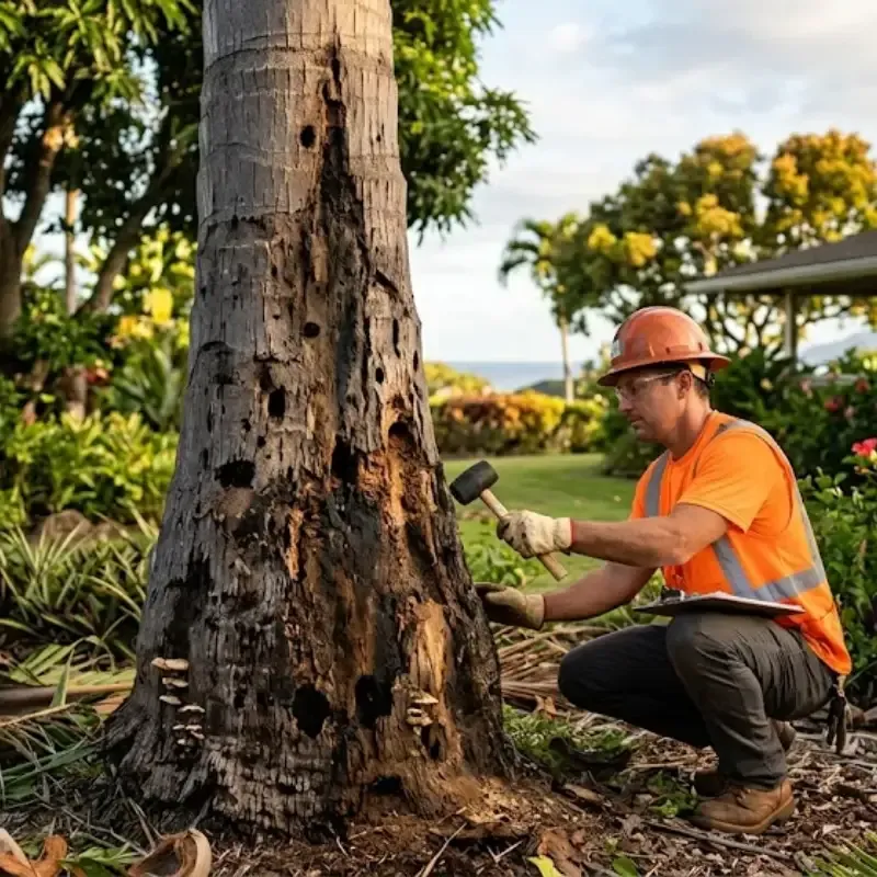 Oahu coconut tree trunk rot warning signs alt text