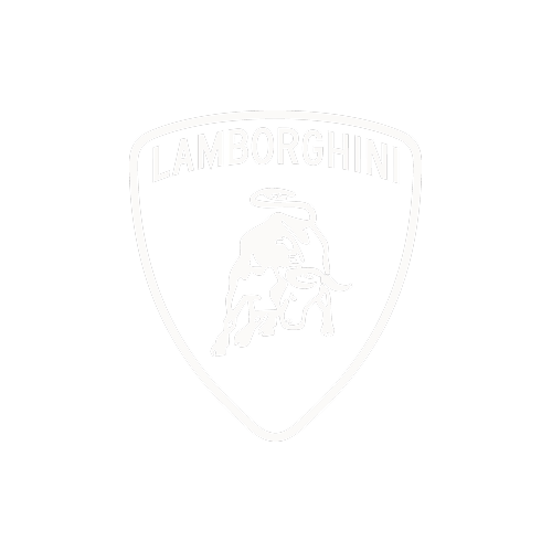 White Lamborghini shield logo with a bull emblem on a white background