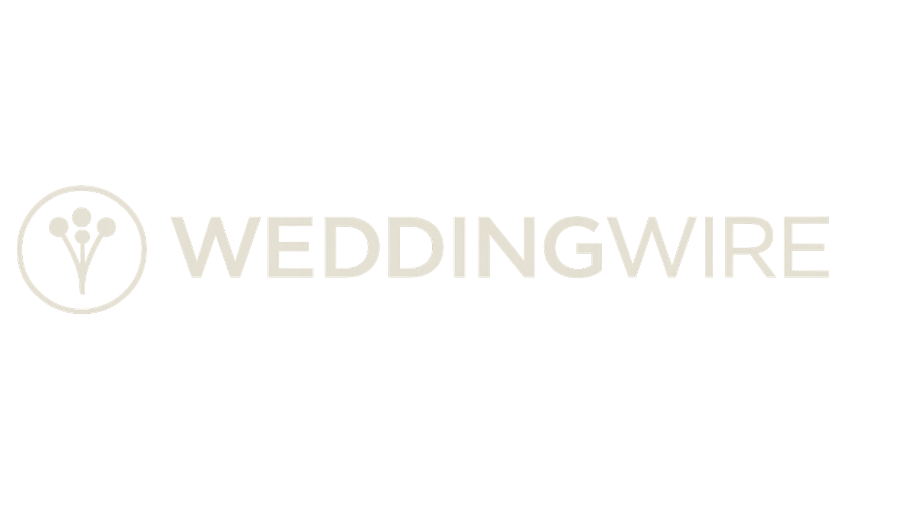 WeddingWire logo in light beige with a circular floral icon on a white background