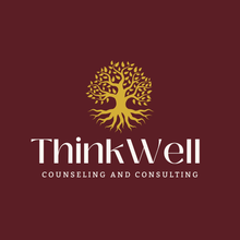 ThinkWell Counseling and Consulting logo with gold tree on maroon background