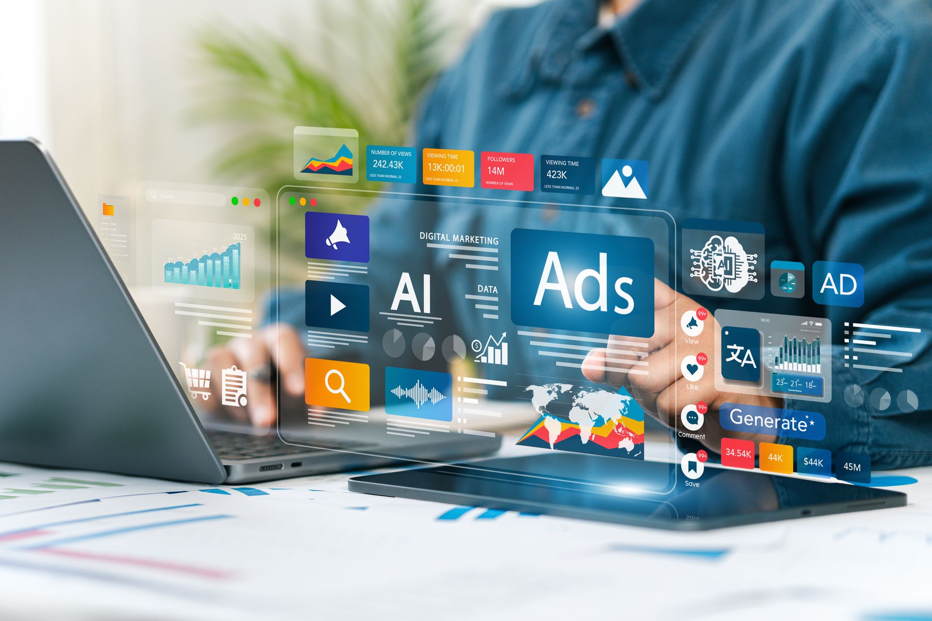 A man is using a laptop computer and a tablet computer.