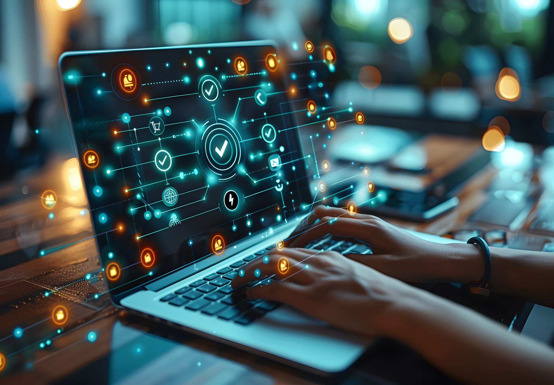 A person is typing on a laptop computer.