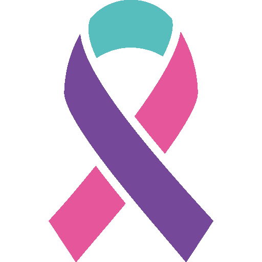 Ribbon: Teal top, pink and purple sections; symbol for several causes.