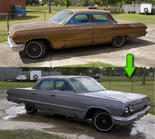 Dustless blasting before and after