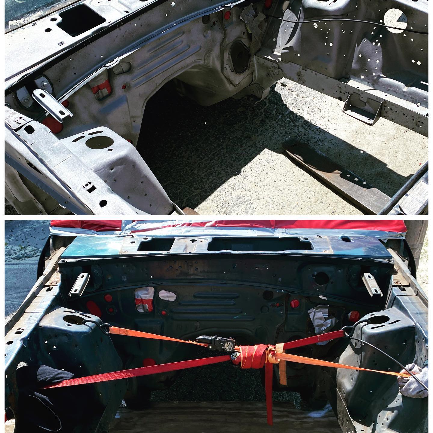Engine bay after dustless plasting