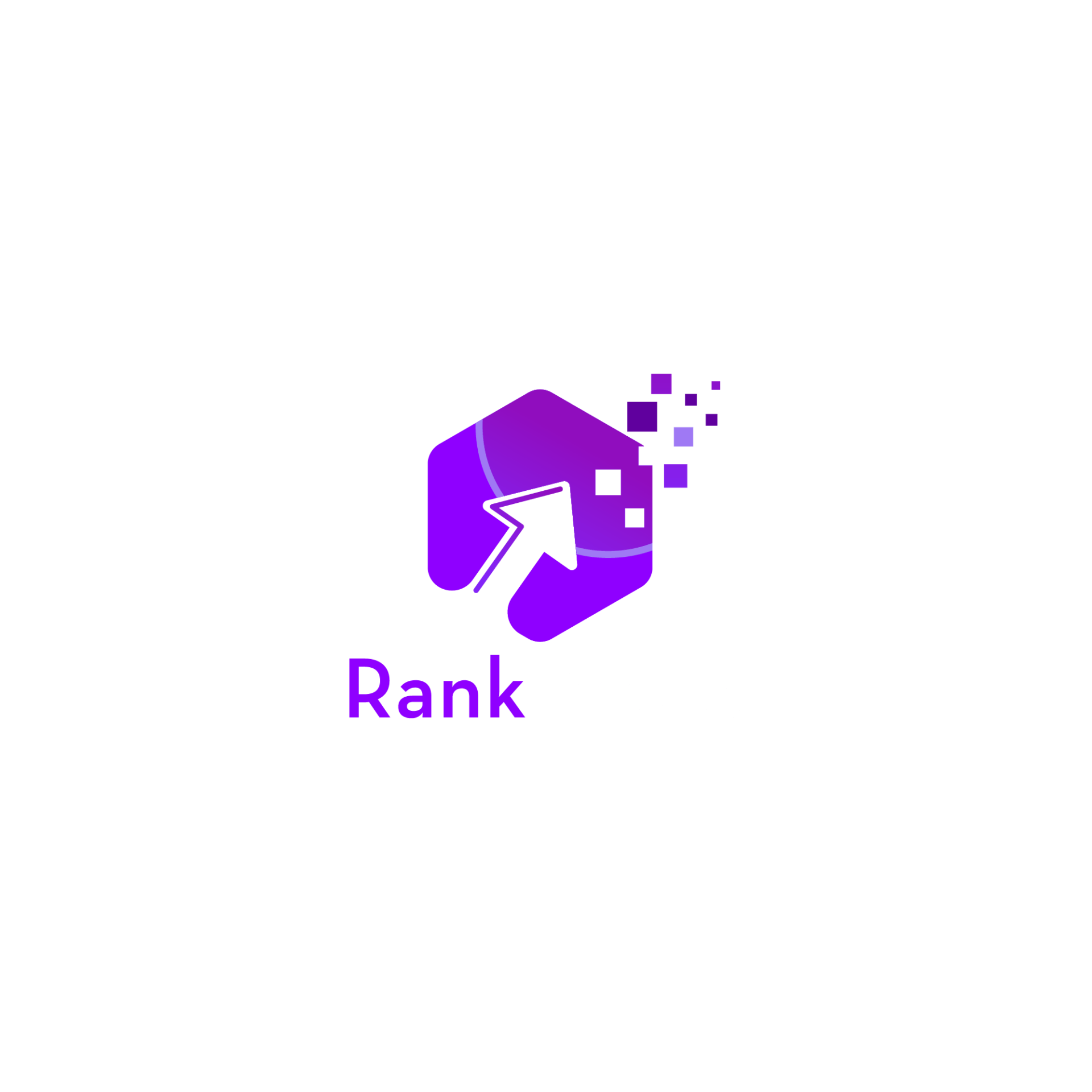 A purple cube with an arrow pointing up and the word rank.