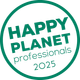 Certificaat voor happy planet professionals 2025 in groen en wit.