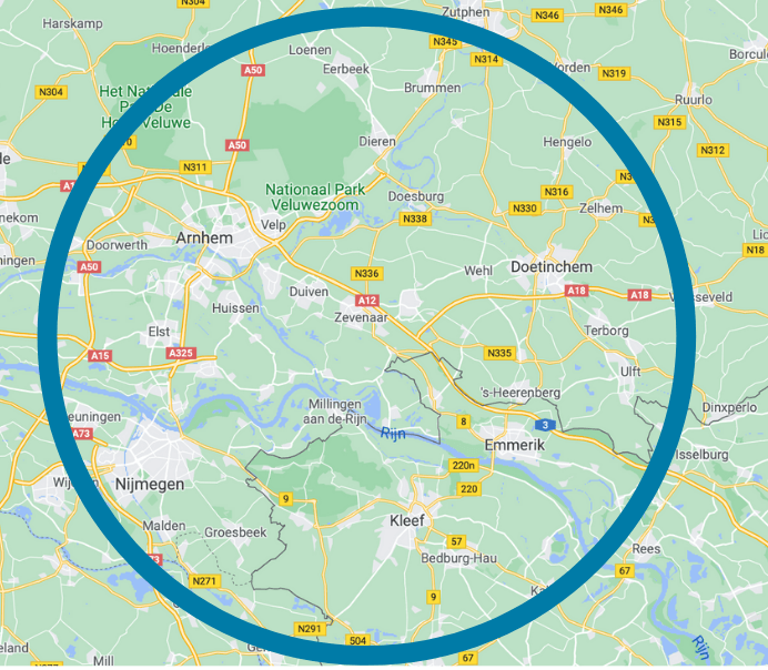 Globaal werkgebied Cirkel rondom Zevenaar