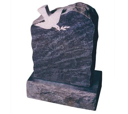 Dark granite headstone with a carved dove holding an olive branch.