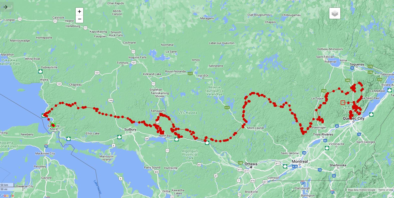 Map of Asia with a red route line stretching east-west across central Eurasia.