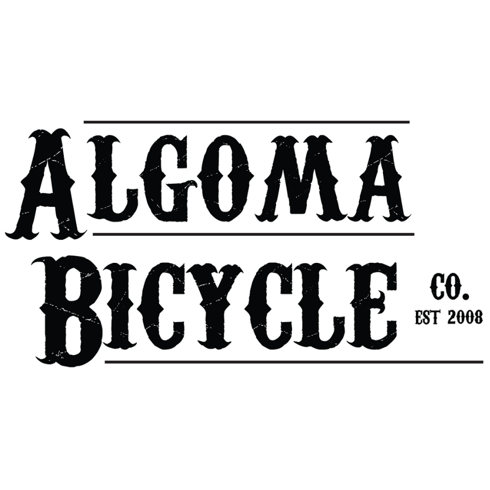 Algoma Bicycle Co. logo in black; stacked text under horizontal lines; 