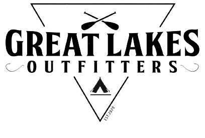 Great Lakes Outfitters logo in black with crossed paddles inside a triangle