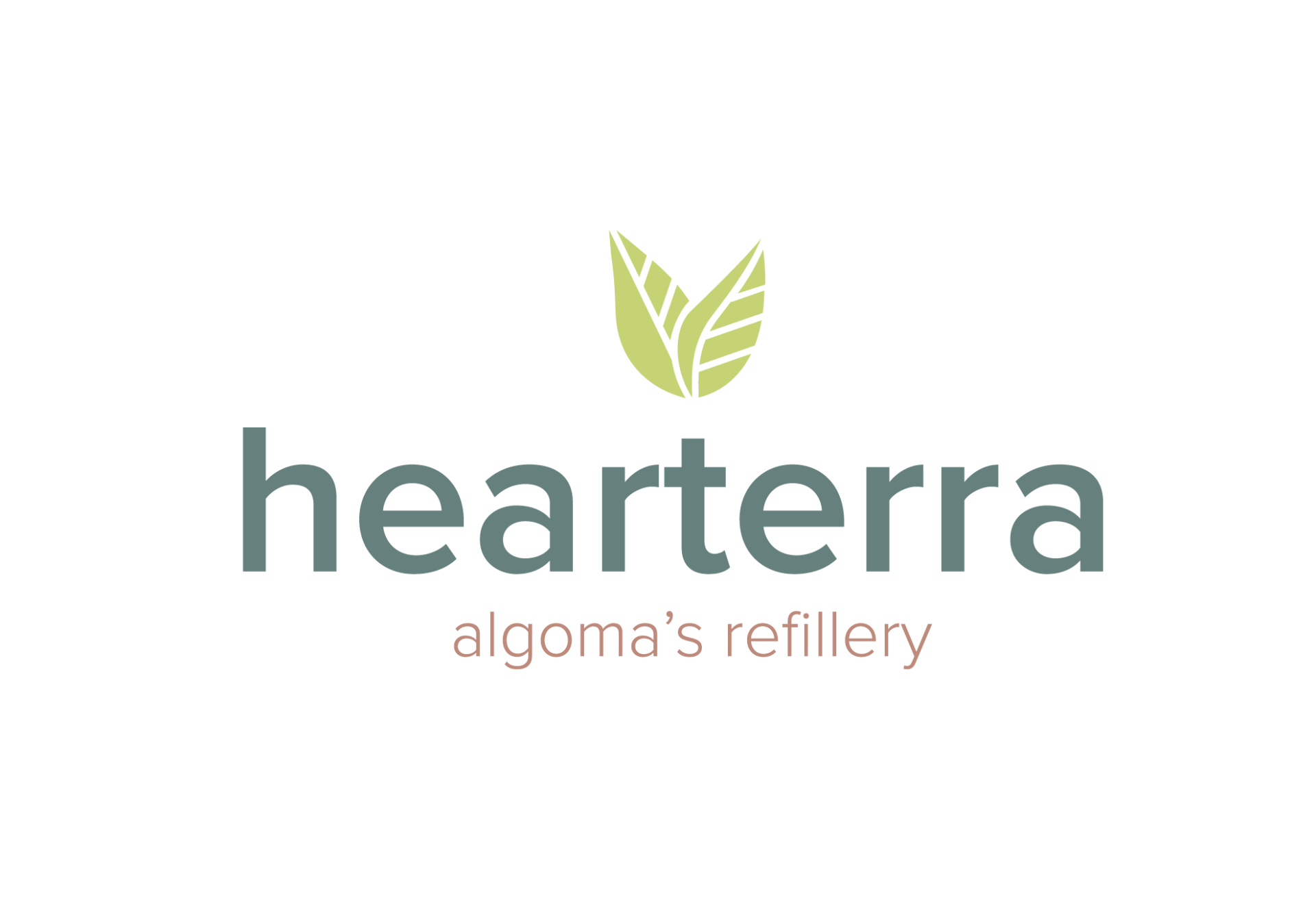 Heartterra logo: Green leaf design above teal 
