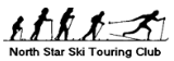 Sequence of skiers progressing; North Star Ski Touring Club logo.