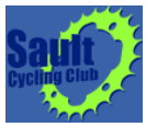 Sault Cycling Club logo with blue text and a green chainring on a blue background.