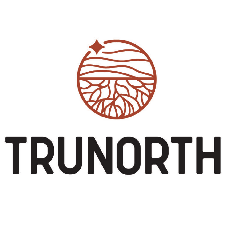 Logo for Trunorth, featuring a circular design split into two sections: upper with a star and a pattern, lower with root-like design.