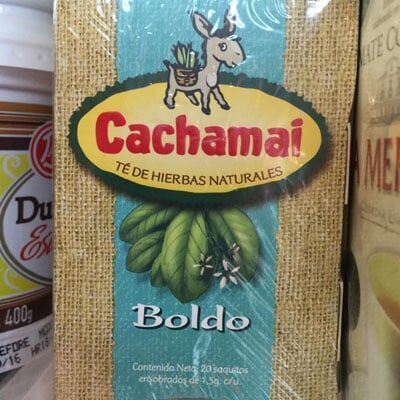 A bag of cachamai boldo tea with a donkey on the label
