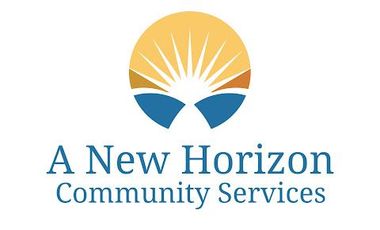 The logo for a new horizon community services is a sun with rays coming out of it.