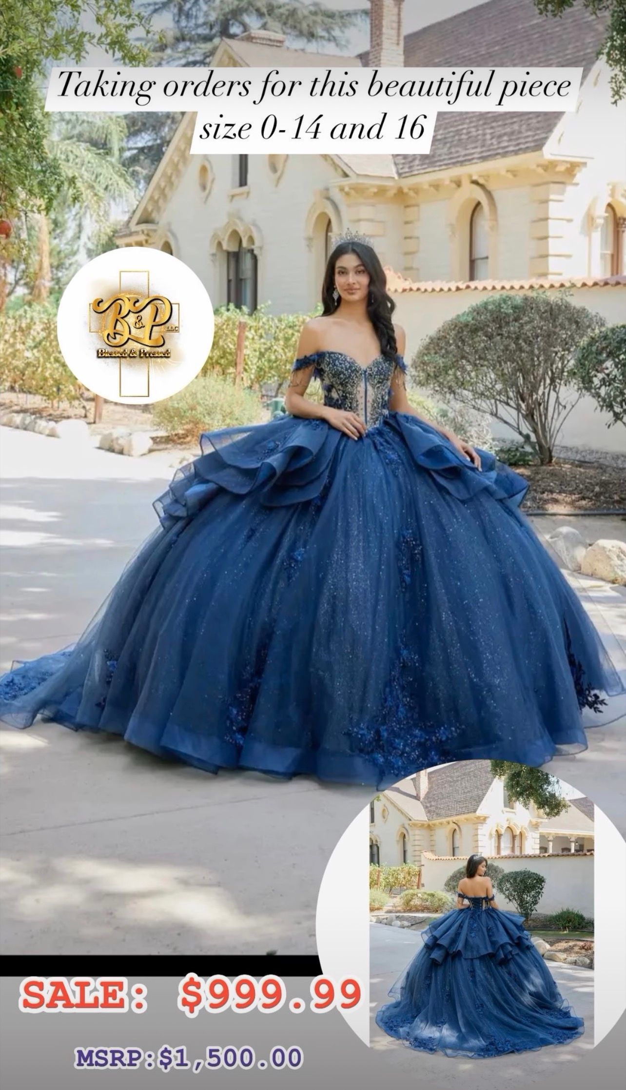 Juliet's Layered Off-Shoulder Ball Gown with Floral Application