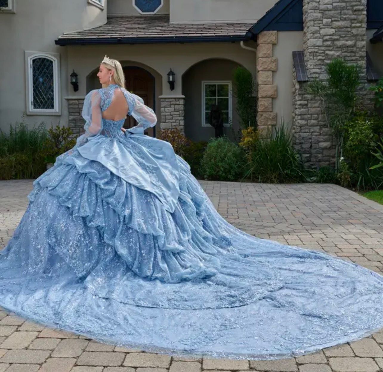 Sheer Choker Bolero Embellished Quinceanera Gown