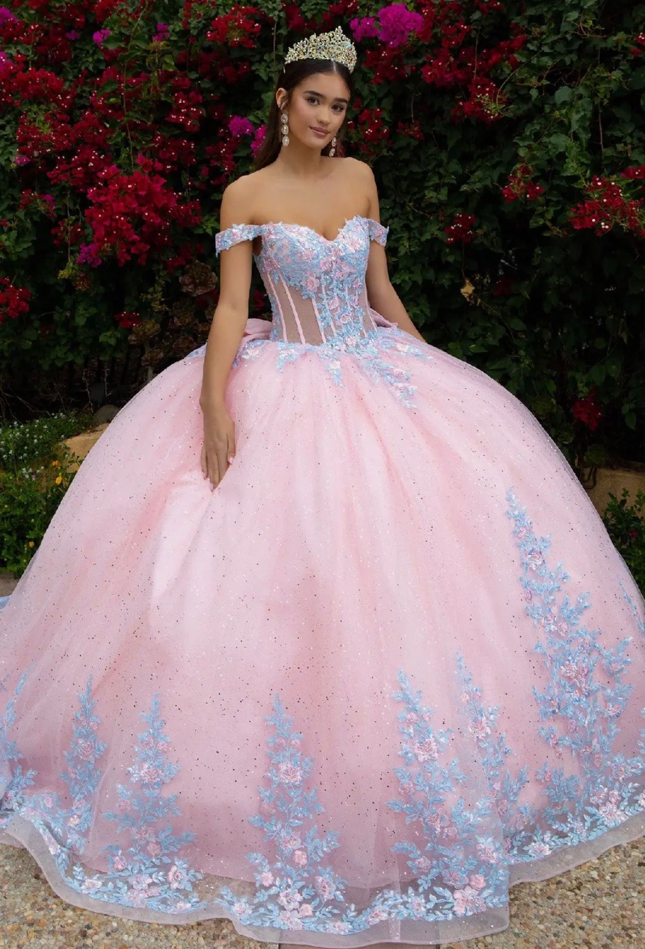 Embellished Detachable Back Bow Dress with Matching Ruffle Zipper Overdress