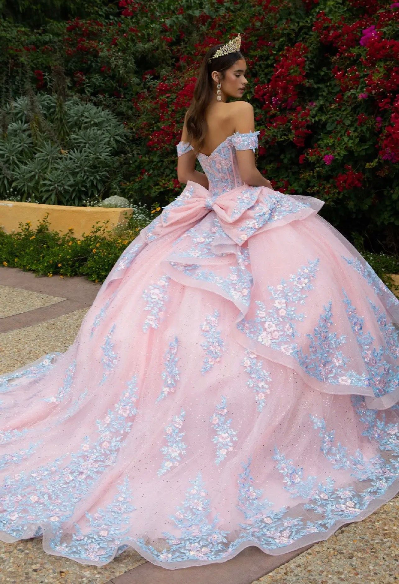 Embellished Detachable Back Bow Dress with Matching Ruffle Zipper Overdress