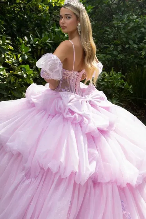 Detached Off Shoulder Puff Sleeve Quinceanera Ball Gown