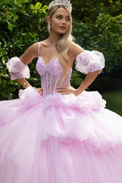 Detached Off Shoulder Puff Sleeve Quinceanera Ball Gown