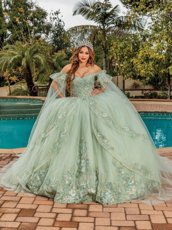 Cascading Sheer Overlay Quinceanera Dress