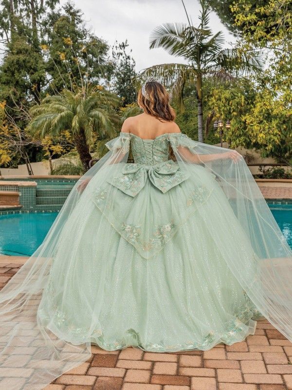 Cascading Sheer Overlay Quinceanera Dress