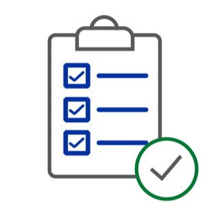 clipboard with a checkmarks and then a circle with an extra check to show careful review of submittals and deliverables