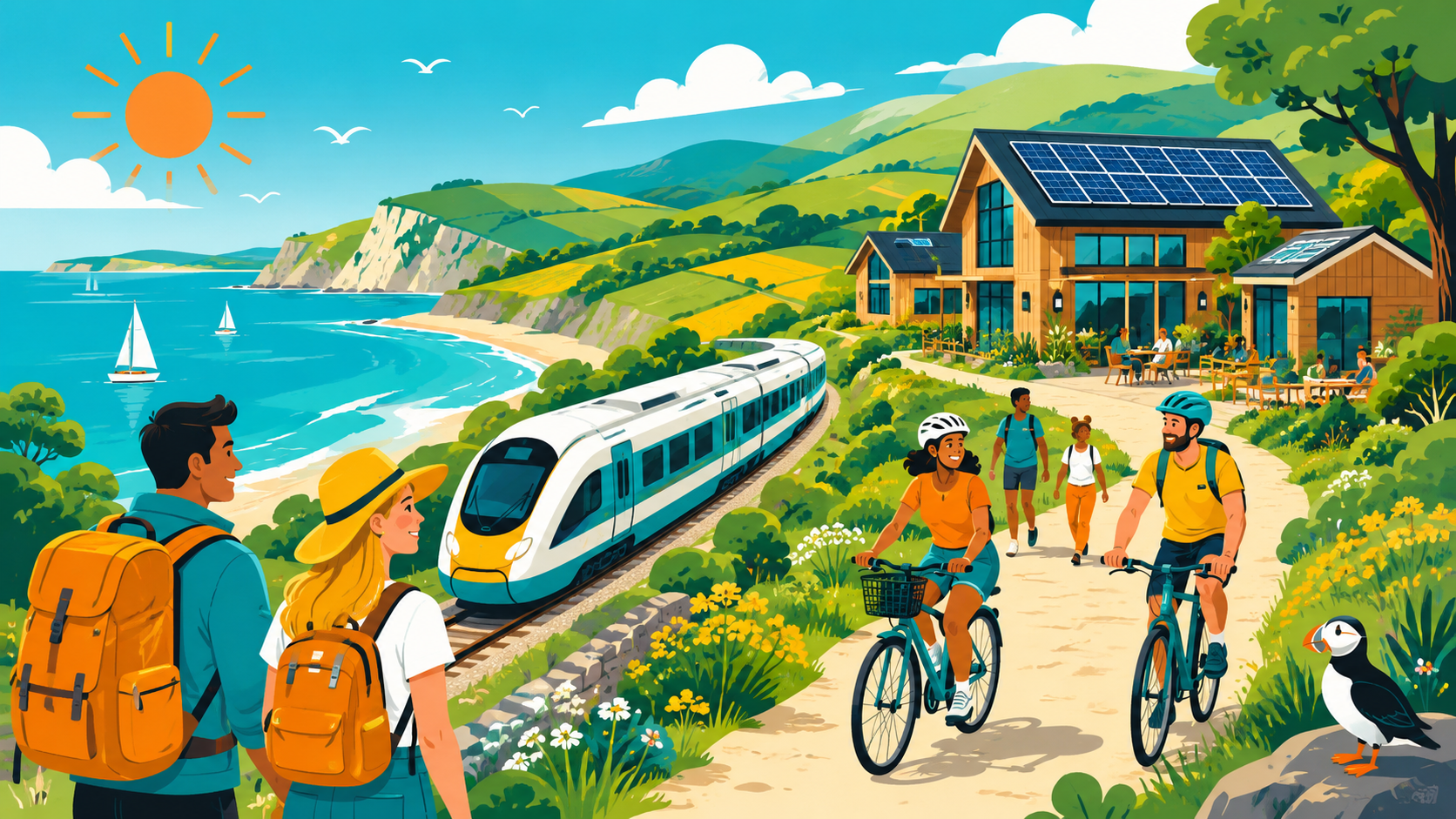 UK travellers planning sustainable holidays using rail travel, responsible accommodation and nature
