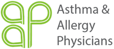 Logo for Asthma & Allergy Physicians in green and gray text with stylized “ap” icon