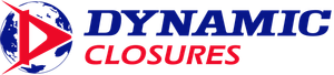 A dynamic closures logo with a red and blue arrow