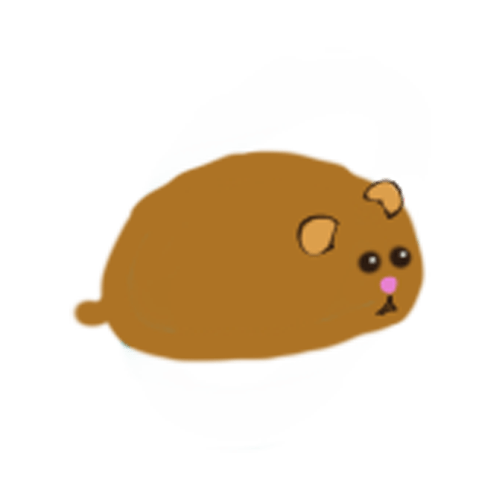 A cartoon drawing of a brown hamster with a pink nose.