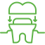A green line drawing of a tooth with arrows pointing down.