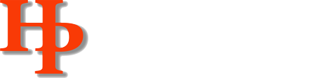 Orange "HP" logo with drop shadow on white background.