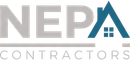 The logo for NEPA Contractors featuring the gray text "NEPA" with a blue roof icon and "CONTRACTORS" underlined below.