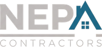 The logo for NEPA Contractors featuring the gray text "NEPA" with a blue roof icon and "CONTRACTORS" underlined below.