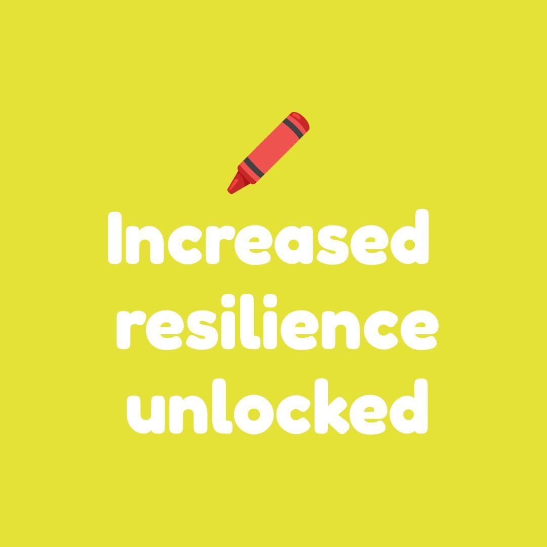 Yellow background with a red crayon above text that reads 