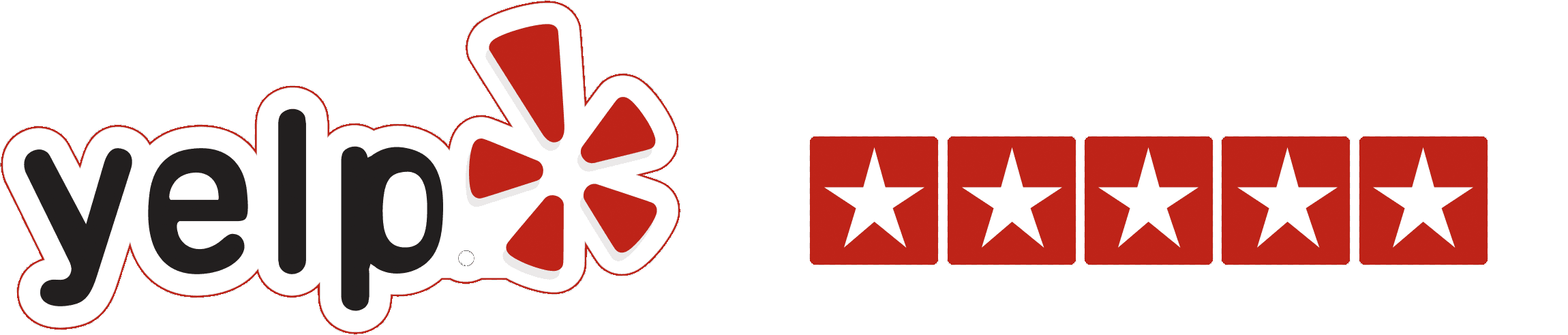 Yelp logo with five red stars, indicating a five-star rating.