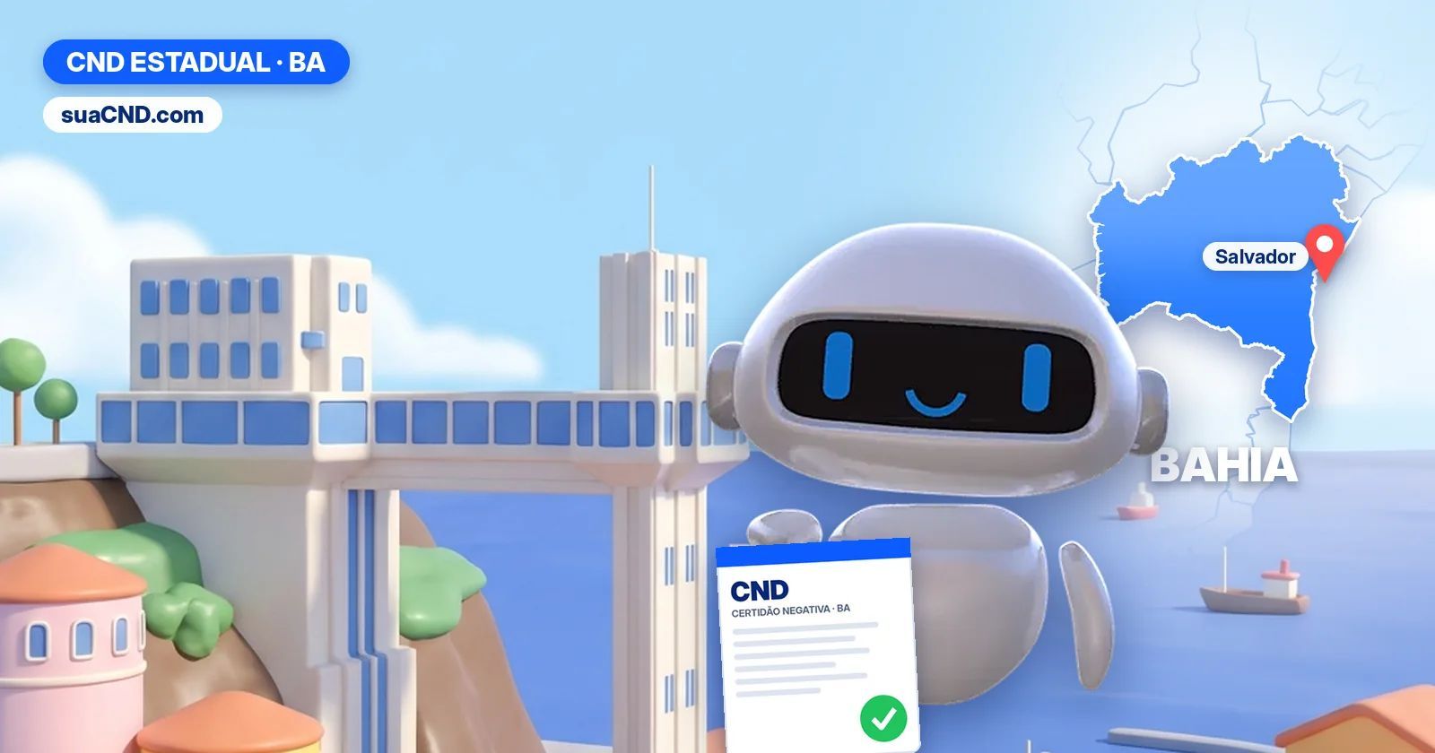 Mascote da suaCND com a CND estadual da Bahia e o mapa do estado
