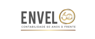 Logo “ENVEL 60” com o texto “Contabilidade 60 anos à frente” em cinza e dourado.