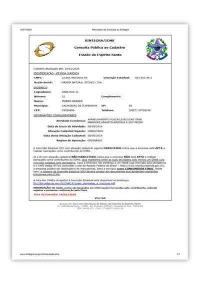 Exemplo de consulta ao Sintegra