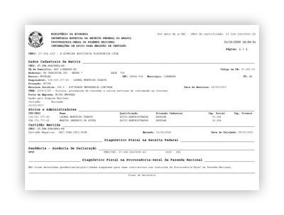 Exemplo de relatório de situação fiscal da Receita Federal